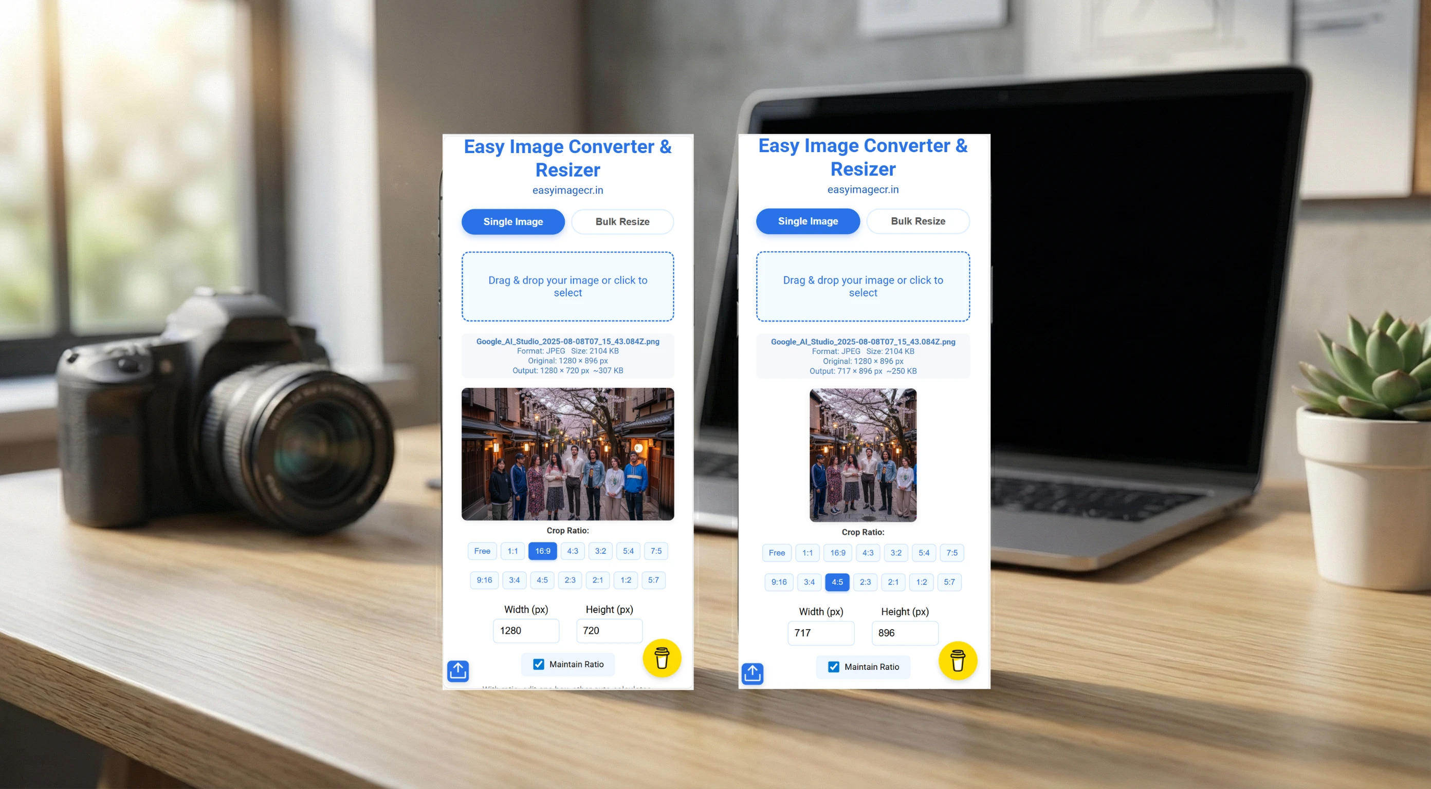 Various aspect ratios like 16:9 and 4:5 shown on smartphone screens