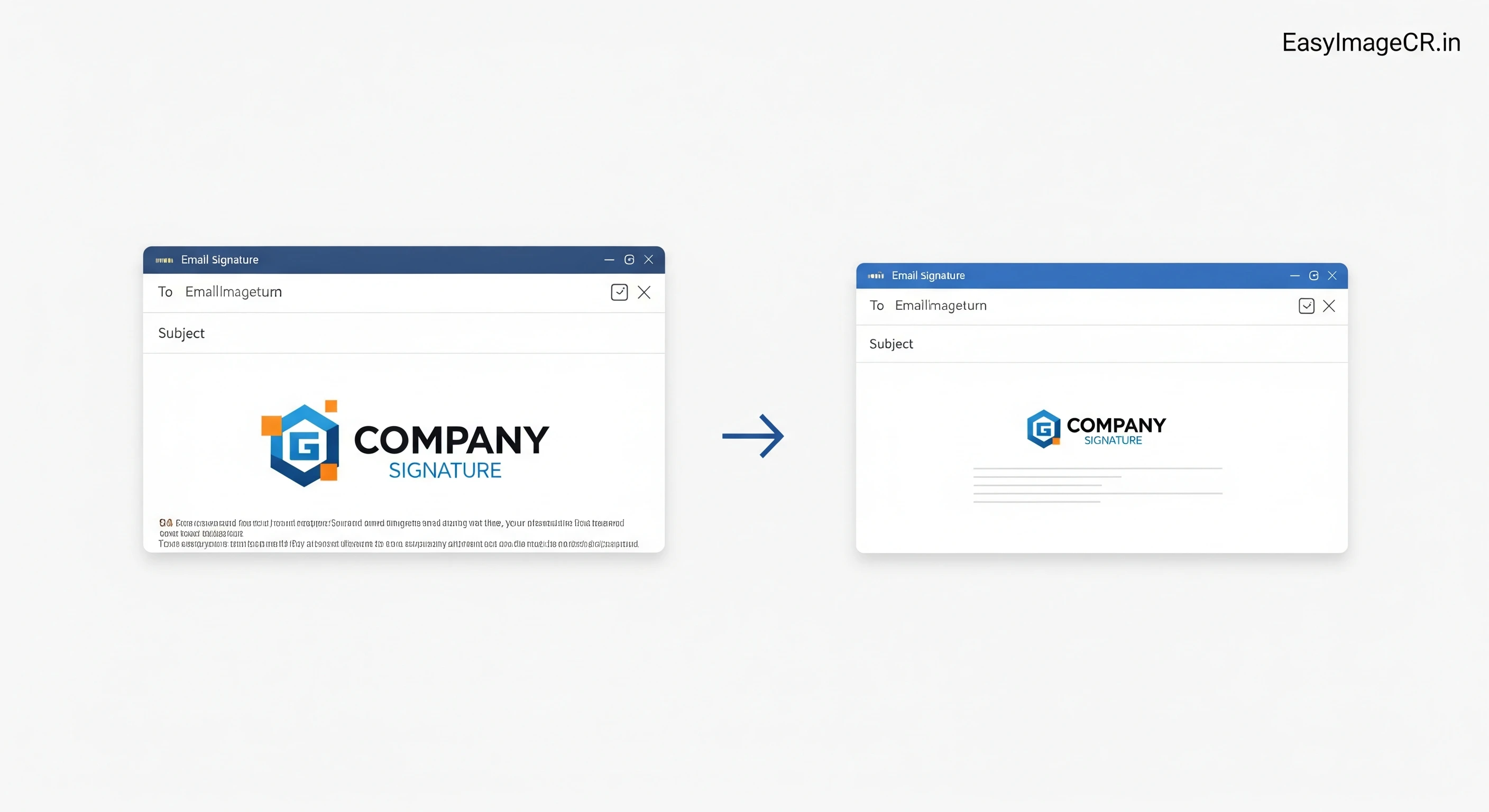 A comparison of a giant email logo vs a correctly sized email signature