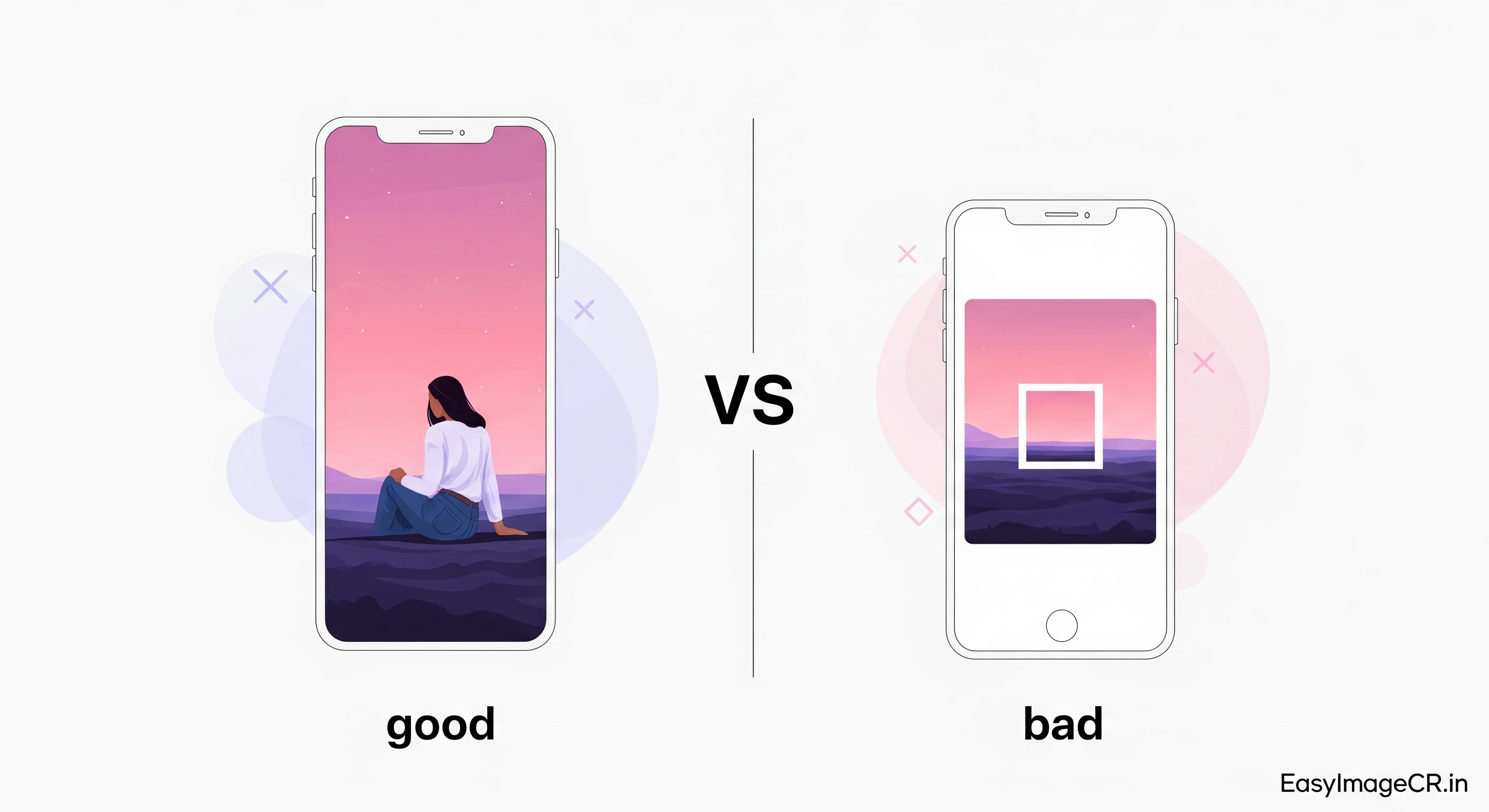 A comparison of a good vertical Pinterest pin vs a bad square pin
