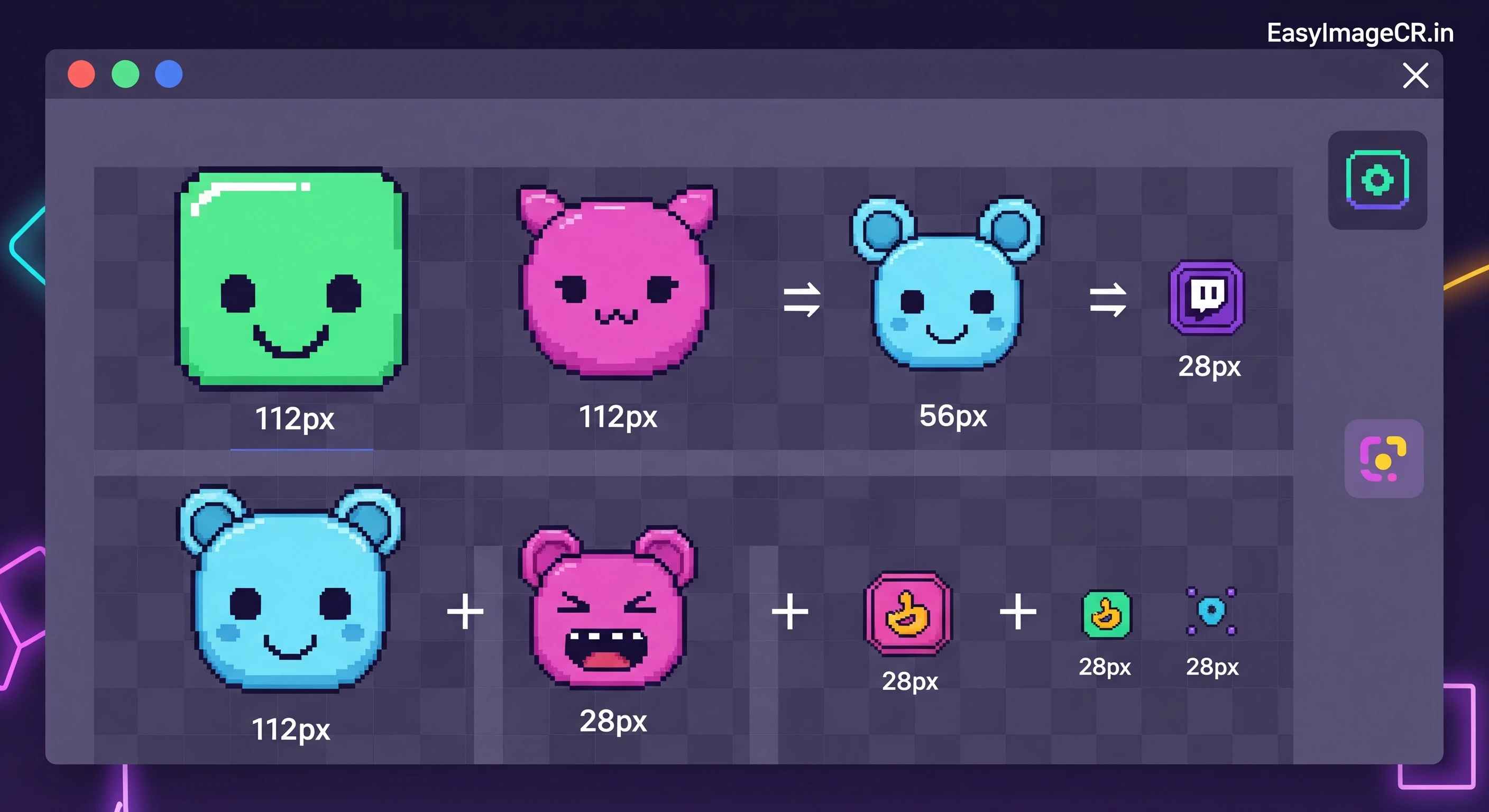 Twitch emotes and badges being resized on a screen
