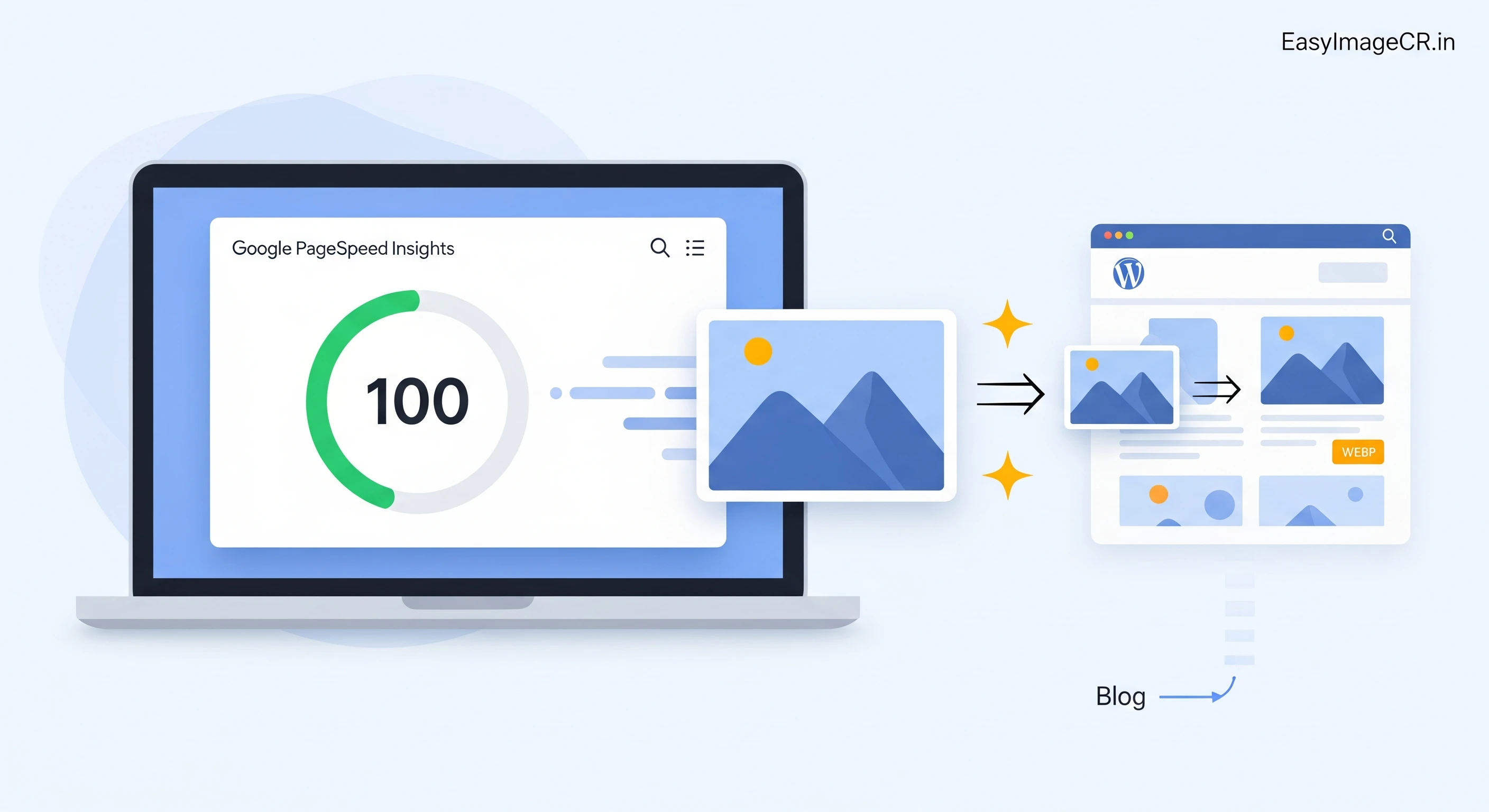 Google PageSpeed Insights score showing 100 with optimized images