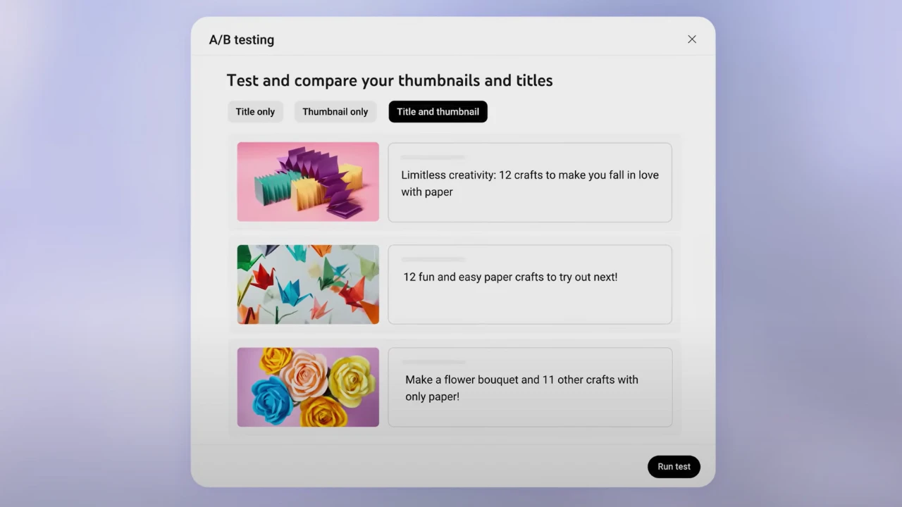 YouTube A/B Testing Feature Interface